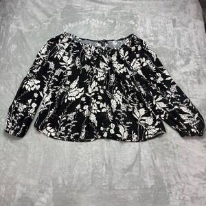 Karen Kane Womens 2X Black White Floral Off Shoulder Viscose Peasant Blouse